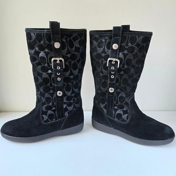 Coach Tullip Signature Print Suede Black Leather Fleece Winter Boots Womens 7 B - Picture 5 of 16